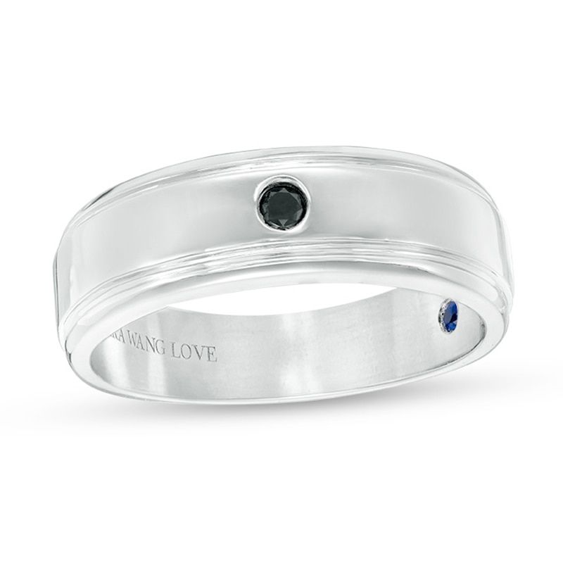 Main Image 1 of Vera Wang Men's 0.04 CT. Black Diamond Solitaire Wedding Band in 14K White Gold