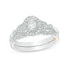 Thumbnail Image 0 of Perfect Fit 0.50 CT. T.W. Oval Diamond Frame Vintage-Style Interlocking Bridal Set in 10K White Gold