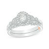 Thumbnail Image 1 of Perfect Fit 0.50 CT. T.W. Oval Diamond Frame Vintage-Style Interlocking Bridal Set in 10K White Gold