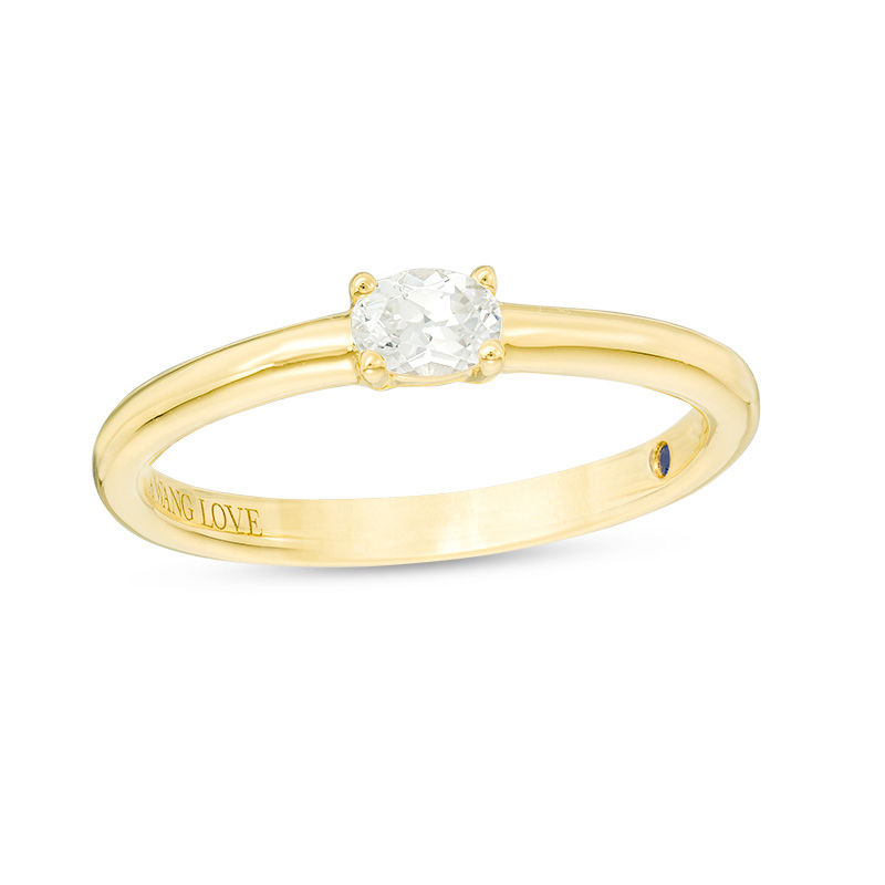 Vera Wang Love Collection 0.15 CT. Oval Diamond Solitaire Sideways Stackable Band in 14K Gold