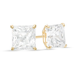 7.0mm Princess-Cut Cubic Zirconia Solitaire Stud Earrings in 14K Gold