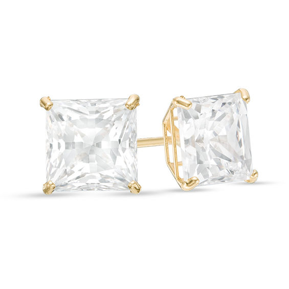 7.0mm Princess-Cut Cubic Zirconia Solitaire Stud Earrings in 14K Gold