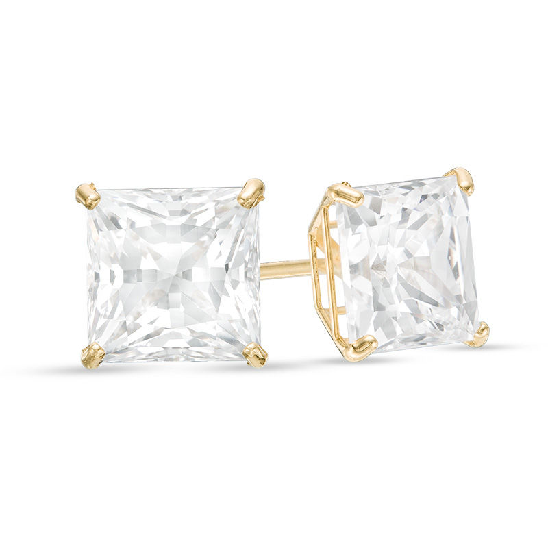 7.0mm Princess-Cut Cubic Zirconia Solitaire Stud Earrings in 14K Gold|Peoples Jewellers
