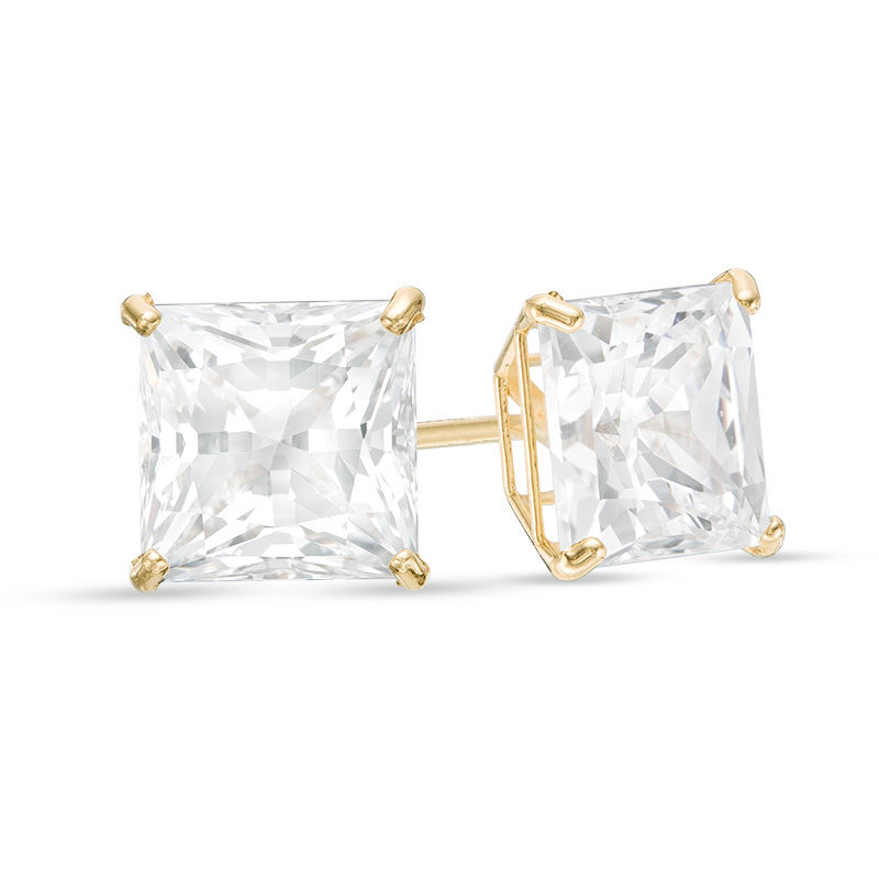 7.0mm Princess-Cut Cubic Zirconia Solitaire Stud Earrings in 14K Gold