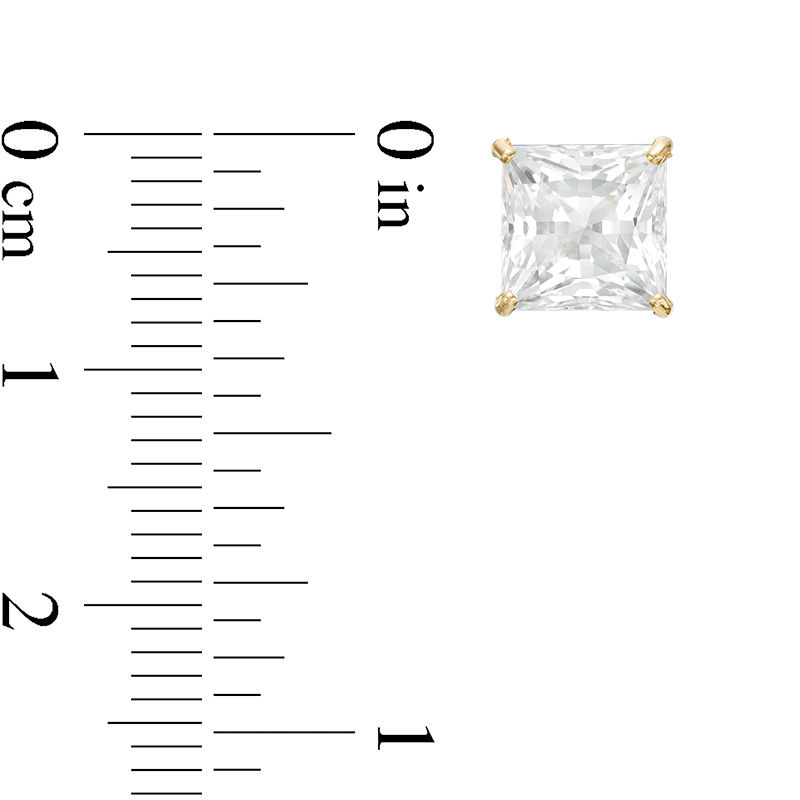 Main Image 2 of 7.0mm Princess-Cut Cubic Zirconia Solitaire Stud Earrings in 14K Gold
