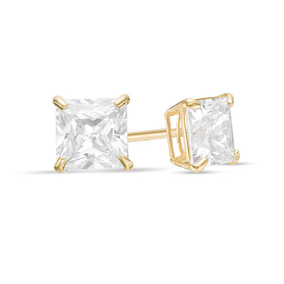 18k White Gold Plated Princess Cut Cubic Zirconia Stud Earrings