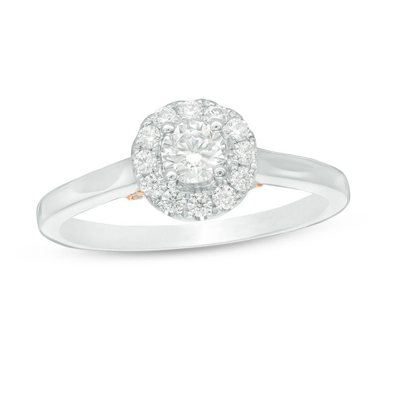 Main Image 1 of 0.50 CT. T.W. Diamond Frame Engagement Ring in 10K Two-Tone Gold