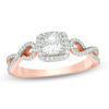 Thumbnail Image 0 of 0.70 CT. T.W. Certified Canadian Cushion-Cut Diamond Frame Twist Engagement Ring in 14K Rose Gold (I/I2)