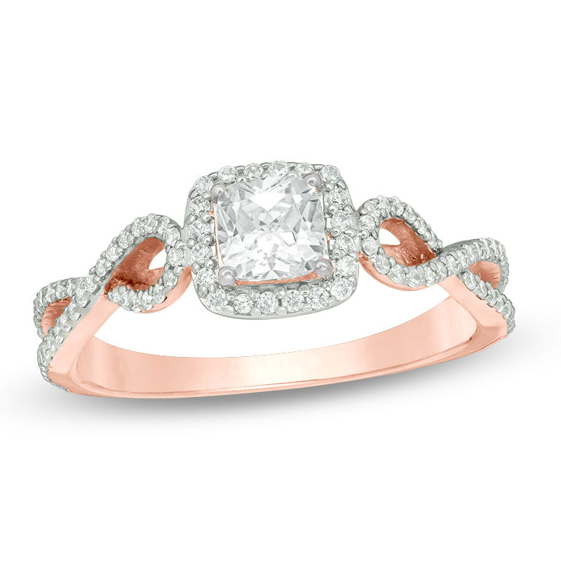 0.70 CT. T.W. Certified Canadian Cushion-Cut Diamond Frame Twist Engagement Ring in 14K Rose Gold (I/I2)