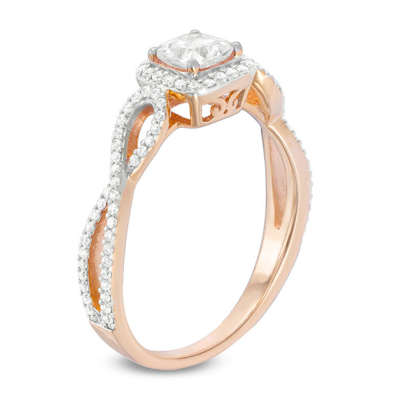 0.70 CT. T.W. Certified Canadian Cushion-Cut Diamond Frame Twist Engagement Ring in 14K Rose Gold (I/I2)