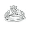 Thumbnail Image 1 of 0.09 CT. T.W. Composite Diamond Claddagh Bridal Set in 10K White Gold