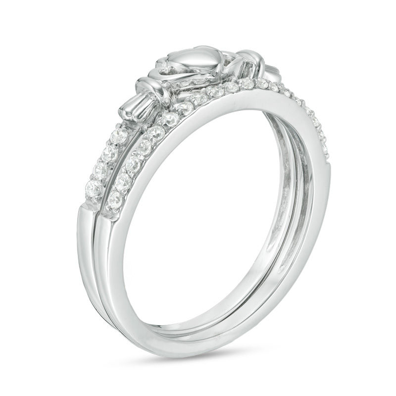 0.18 CT. T.W. Diamond Claddagh Bridal Set in 10K White Gold