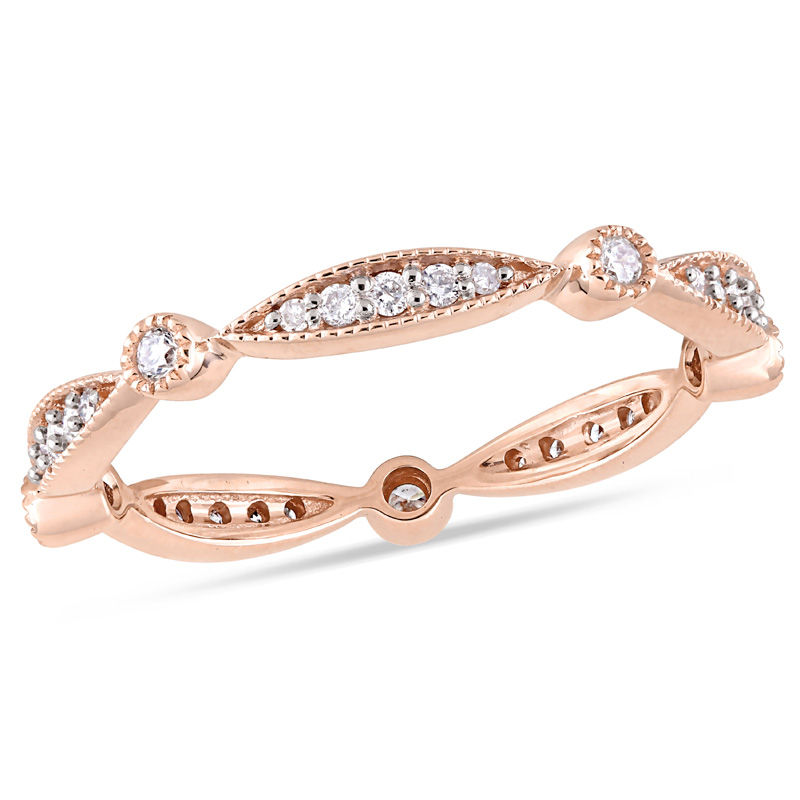 0.24 CT. T.W. Diamond Alternating Vintage-Style Eternity Wedding Band in 10K Rose Gold