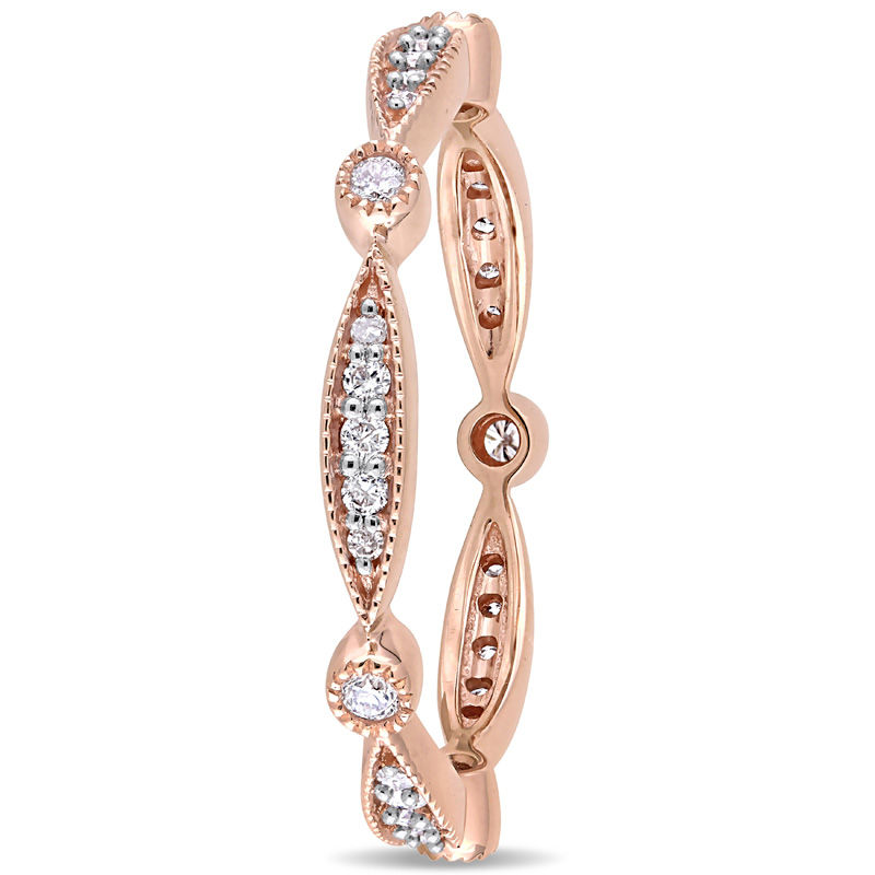 0.24 CT. T.W. Diamond Alternating Vintage-Style Eternity Wedding Band in 10K Rose Gold