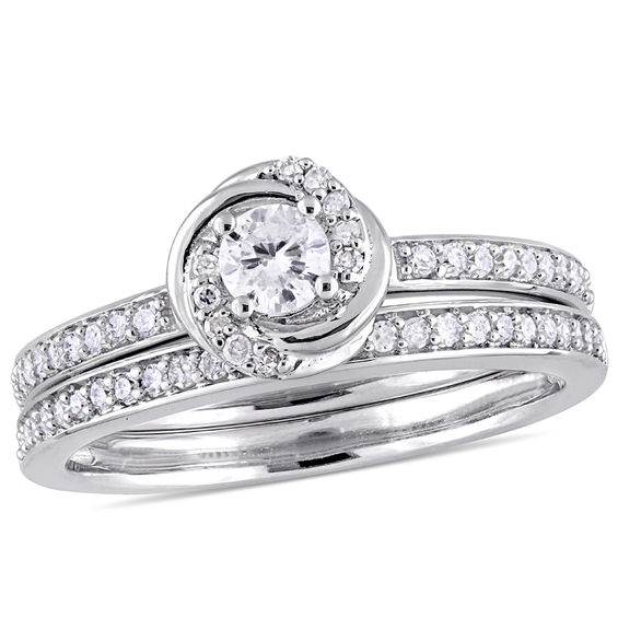 0.47 CT. T.W. Diamond Swirl Frame in Bridal Set 10K White Gold 0.47 CT. T.W. Diamond Swirl Frame in Bridal Set 10K White Gold
