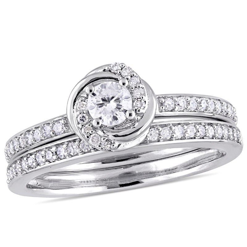 0.47 CT. T.W. Diamond Swirl Frame in Bridal Set 10K White Gold