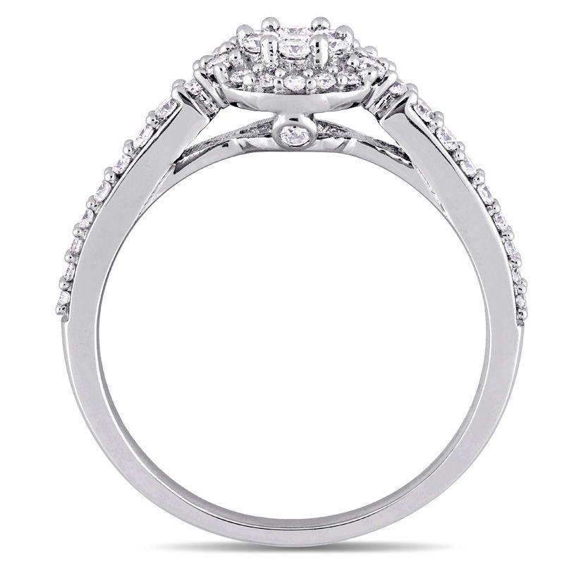 0.49 CT. T.W. Multi-Diamond Frame Tri-Sides Engagement Ring in 14K White Gold