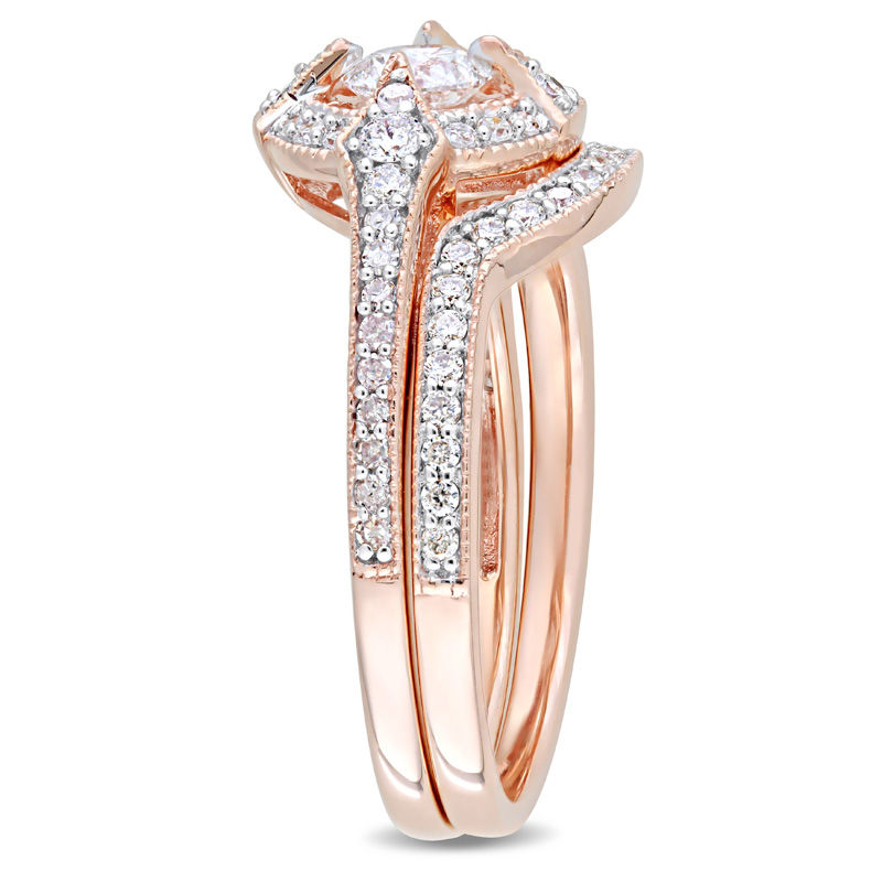 Main Image 2 of 0.73 CT. T.W. Diamond Frame Vintage-Style Bridal Set in 10K Rose Gold