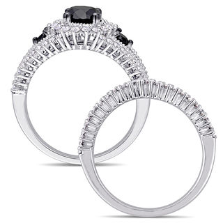 2.01 CT. T.W. Enhanced Black and White Diamond Three Stone Bridal Set in 10K White Gold
