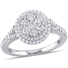 0.98 CT. T.W. Multi-Diamond Double Frame Engagement Ring in 14K White Gold