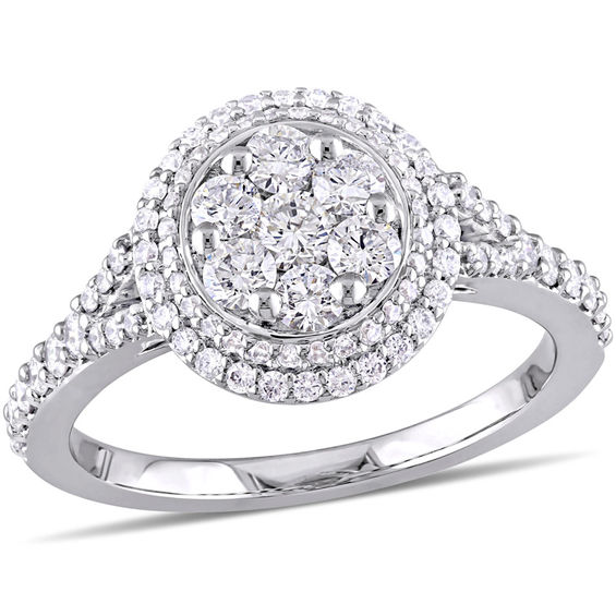 0.98 CT. T.W. Multi-Diamond Double Frame Engagement Ring in 14K White Gold