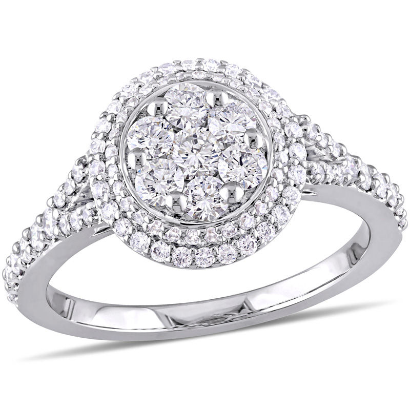 0.98 CT. T.W. Multi-Diamond Double Frame Engagement Ring in 14K White Gold|Peoples Jewellers