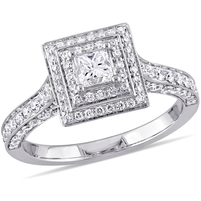 1.27 CT. T.W. Princess-Cut Diamond Double Frame Engagement Ring in 14K White Gold|Peoples Jewellers