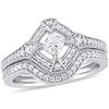 Thumbnail Image 1 of 0.73 CT. T.W. Cushion-Cut Diamond Tilted Frame Vintage-Style Bridal Set in 10K White Gold