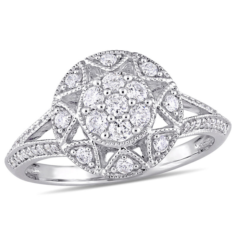 0.47 CT. T.W. Multi-Diamond Frame Vintage-Style Engagement Ring in 10K White Gold