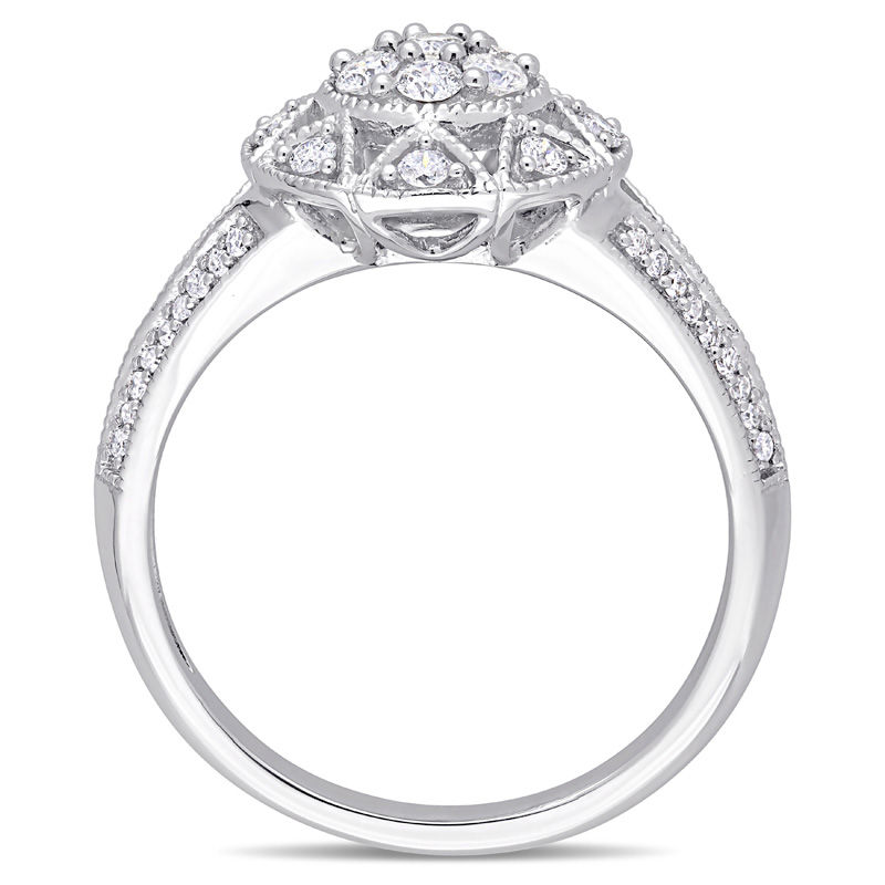 Main Image 3 of 0.47 CT. T.W. Multi-Diamond Frame Vintage-Style Engagement Ring in 10K White Gold