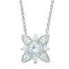 Aquamarine and 0.04 CT. T.W. Diamond Flower Necklace in Sterling Silver