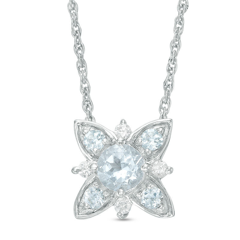 Aquamarine and 0.04 CT. T.W. Diamond Flower Necklace in Sterling Silver|Peoples Jewellers