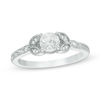 Thumbnail Image 0 of 5.0mm Lab-Created White Sapphire and Diamond Accent Leaf-Sides Vintage-Style Engagement Ring in Sterling Silver