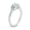 Thumbnail Image 1 of 5.0mm Lab-Created White Sapphire and Diamond Accent Leaf-Sides Vintage-Style Engagement Ring in Sterling Silver