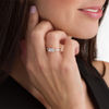 Thumbnail Image 3 of 5.0mm Lab-Created White Sapphire and Diamond Accent Leaf-Sides Vintage-Style Engagement Ring in Sterling Silver
