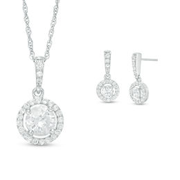 Jewellery Sets Gift Ideas Peoples Jewellers Lab Created White Shire Frame Pendant And Drop Earrings Set In Sterling Silver