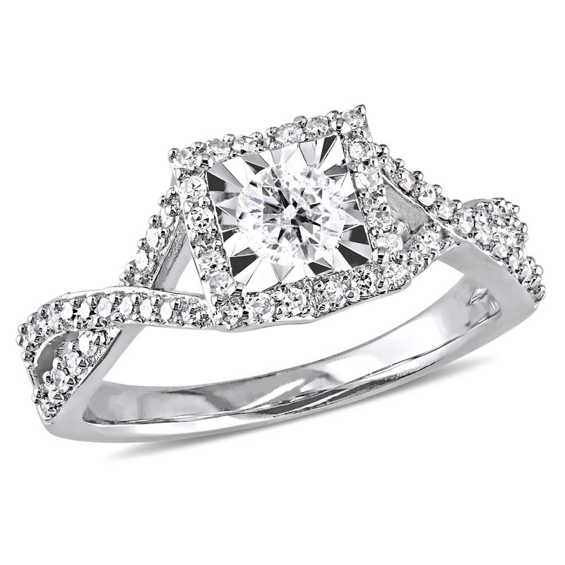 0.47 CT. T.W. Diamond Square Frame Twist Engagement Ring in Sterling Silver