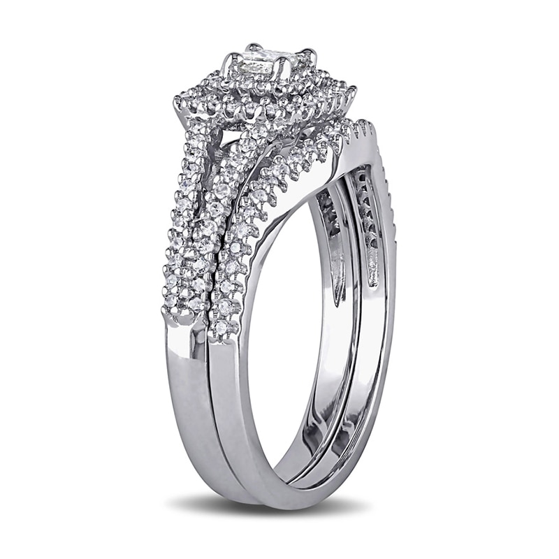 Main Image 2 of 0.47 CT. T.W. Princess-Cut Diamond Double Frame Bridal Set in Sterling Silver