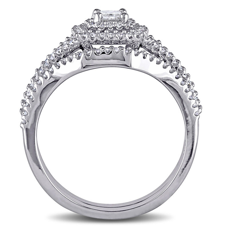 0.47 CT. T.W. Princess-Cut Diamond Double Frame Bridal Set Sterling Silver