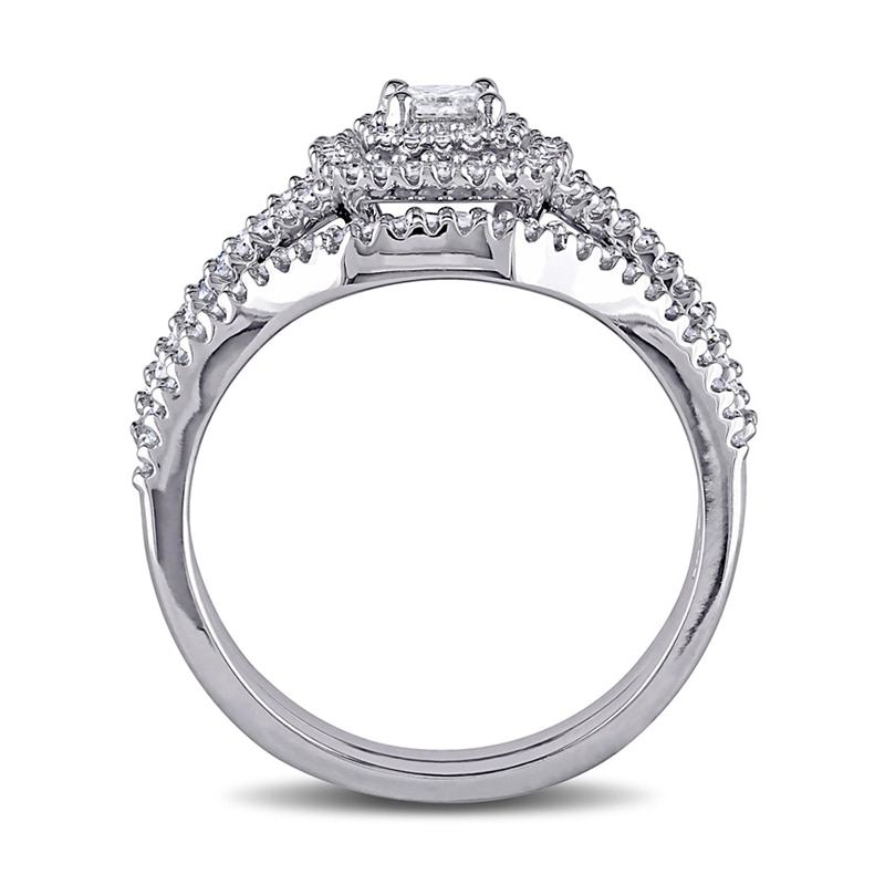 Main Image 3 of 0.47 CT. T.W. Princess-Cut Diamond Double Frame Bridal Set in Sterling Silver