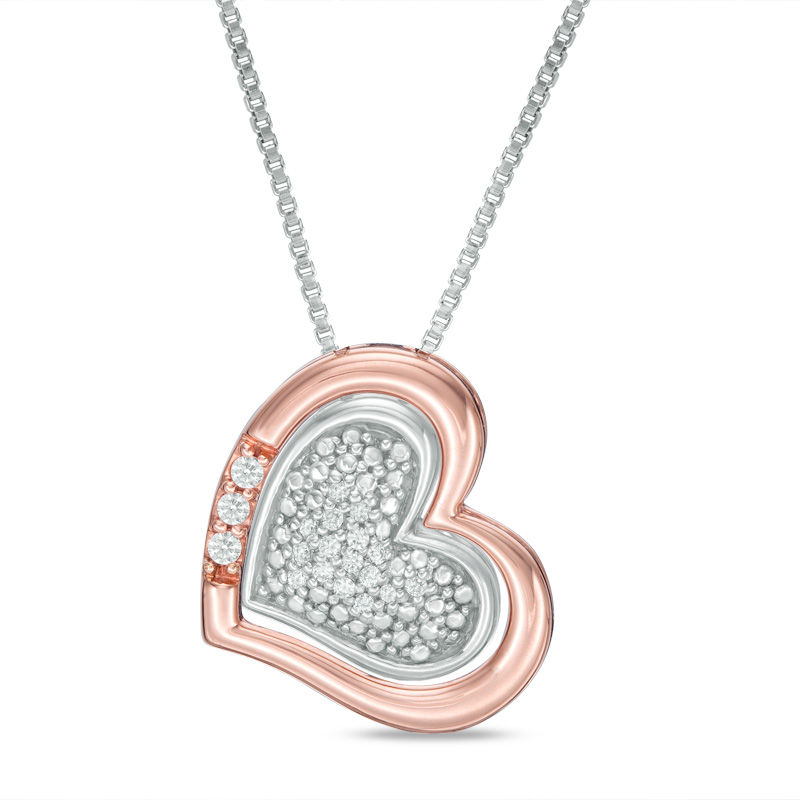 Convertibilities 0.07 CT. T.W. Diamond Heart Three-in-One Pendant in Sterling Silver and 10K Rose Gold|Peoples Jewellers