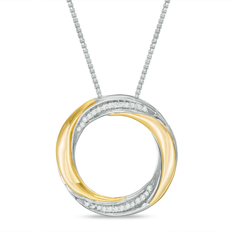 Main Image 3 of Convertibilities 0.16 CT. T.W. Diamond Swirl Circle Three-in-One Pendant in Sterling Silver and 10K Gold