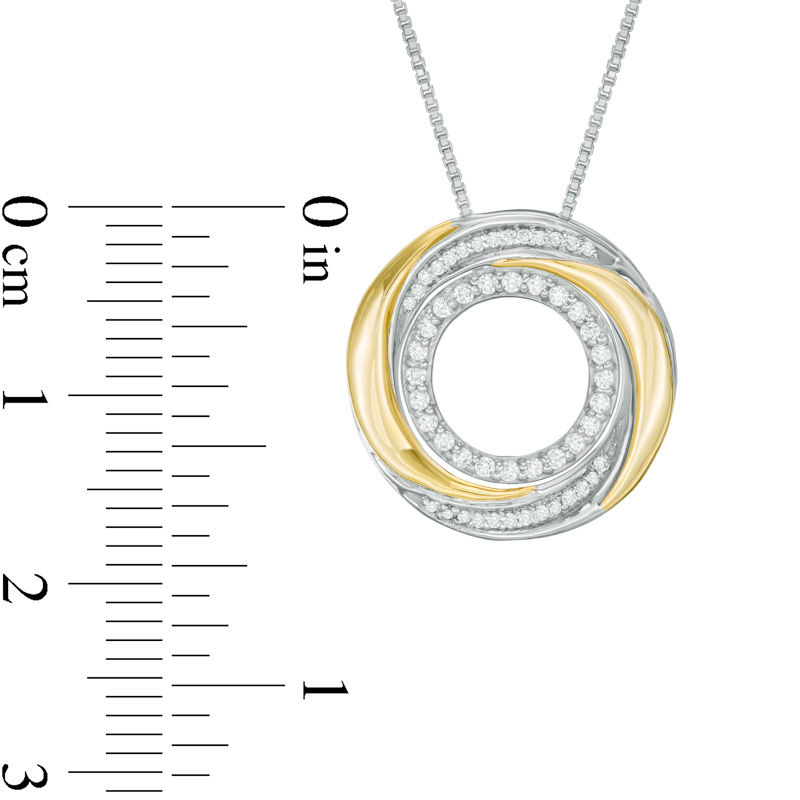 Main Image 4 of Convertibilities 0.16 CT. T.W. Diamond Swirl Circle Three-in-One Pendant in Sterling Silver and 10K Gold