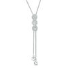 Thumbnail Image 0 of 0.13 CT. T.W. Diamond Three Stone Frame Lariat-Style Bolo Necklace in Sterling Silver - 26"