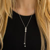 Thumbnail Image 1 of 0.13 CT. T.W. Diamond Three Stone Frame Lariat-Style Bolo Necklace in Sterling Silver - 26"