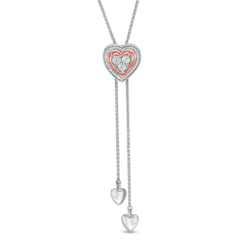 Main Image 1 of 0.07 CT. T.W. Diamond Heart Frame Lariat-Style Bolo Necklace in Sterling Silver and 10K Rose Gold - 26"