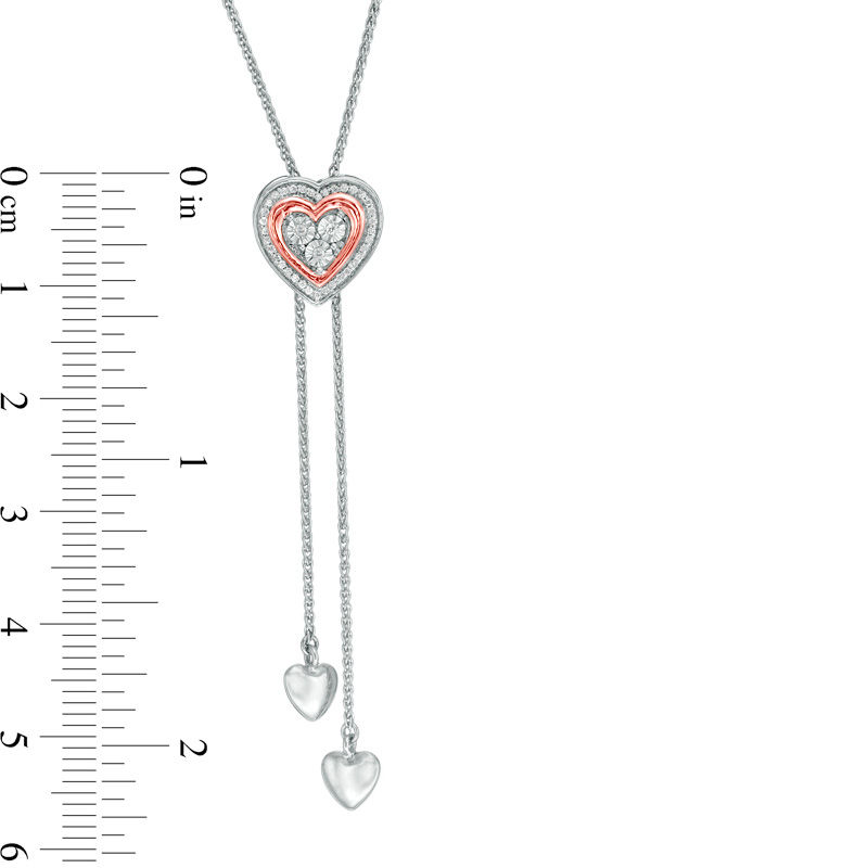 0.07 CT. T.W. Diamond Heart Frame Lariat-Style Bolo Necklace in Sterling Silver and 10K Rose Gold - 26"