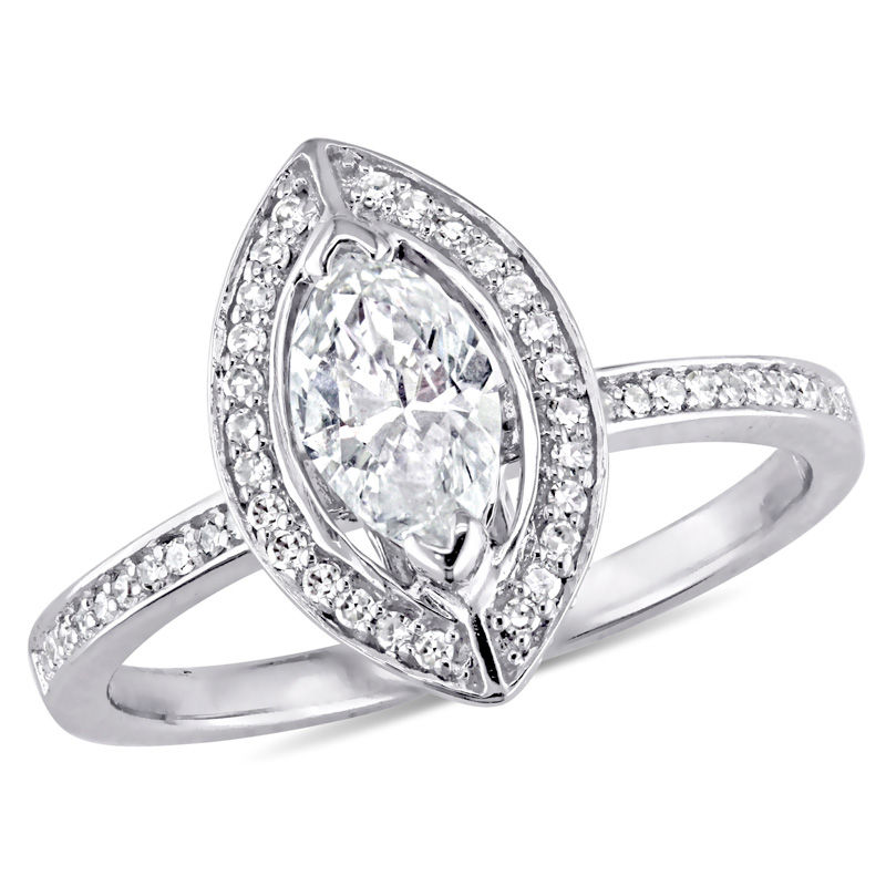 0.79 CT. T.W. Marquise Diamond Frame Engagement Ring in 14K White Gold