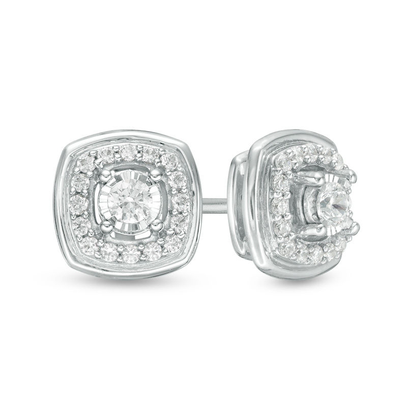 0.20 CT. T.W. Diamond Cushion Frame Stud Earrings in Sterling Silver|Peoples Jewellers