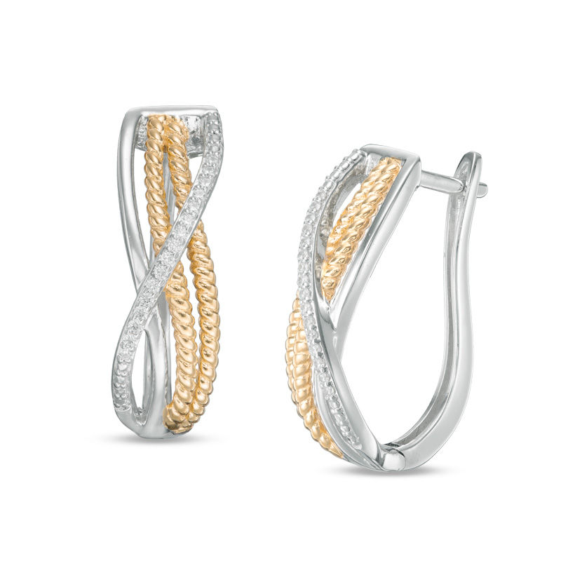 0.10 CT. T.W. Diamond Crossover Hoop Earrings in Sterling Silver and 14K Gold Plate
